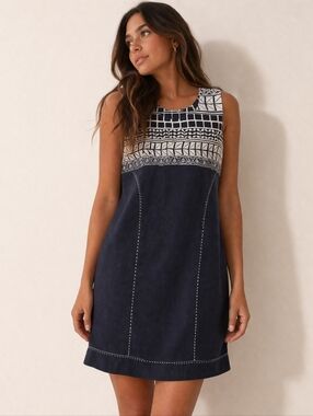 Ness | Elegant Black and Beige Sleeveless Dress, Size 38